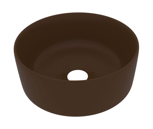 Lavatório - lavabo - pia de banheiro luxuoso redondo 40x15cm cerâmica castanho-escuro mate