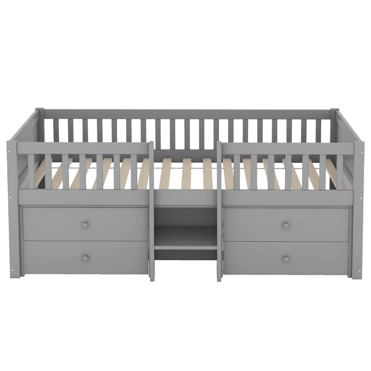Cama de criança 90x200cm madeira maciça - com 4 gavetas - cinzento (colchão não incluído)