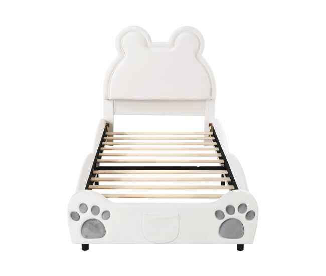 Cama de criança 90 x 200 cm - forma de urso - tecido de veludo - branco