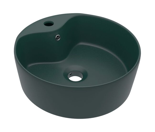 Lavatório - lavabo - pia de banheiro c/ extravasamento 36x13cm cerâmica verde-escuro mate