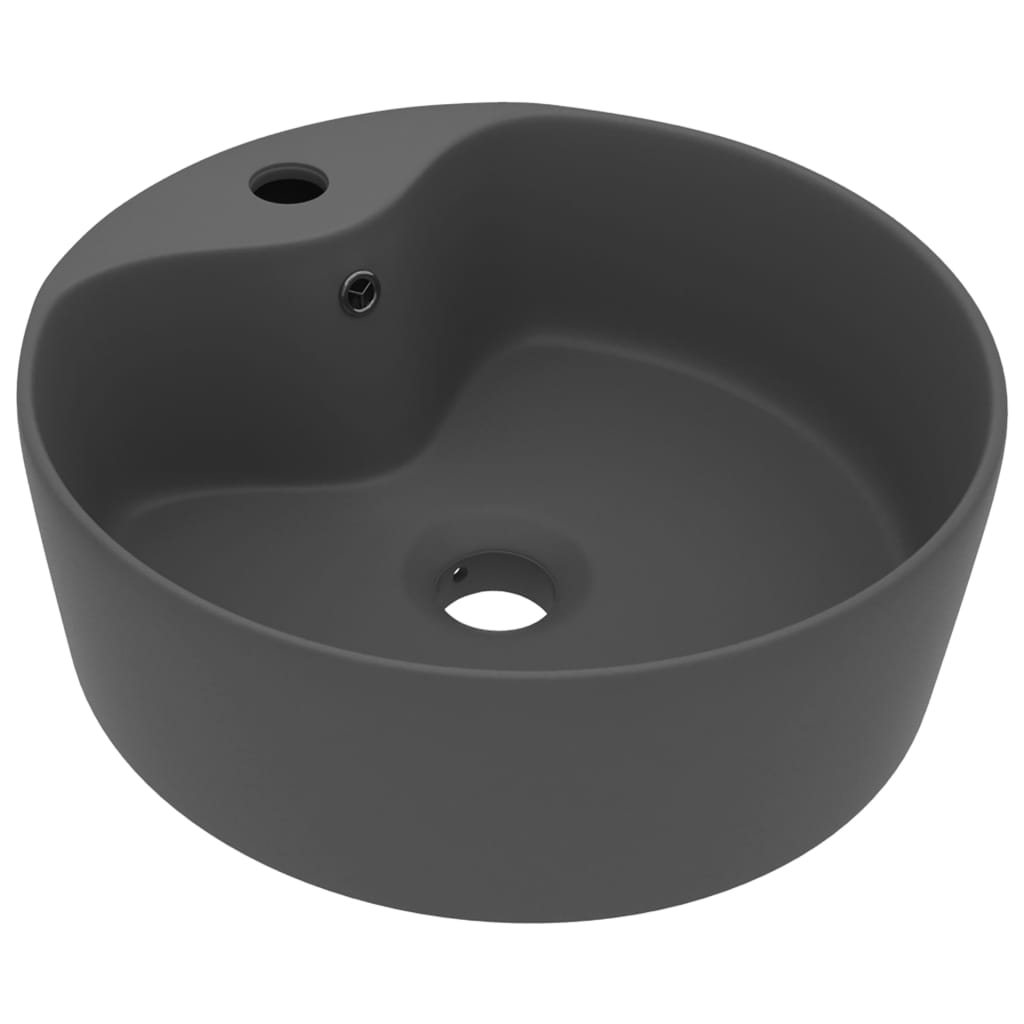 Lavatório - lavabo - pia de banheiro c/ extravasamento 36x13cm cerâmica cinza-escuro mate