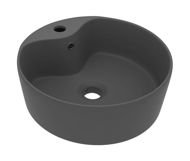 Lavatório - lavabo - pia de banheiro c/ extravasamento 36x13cm cerâmica cinza-escuro mate
