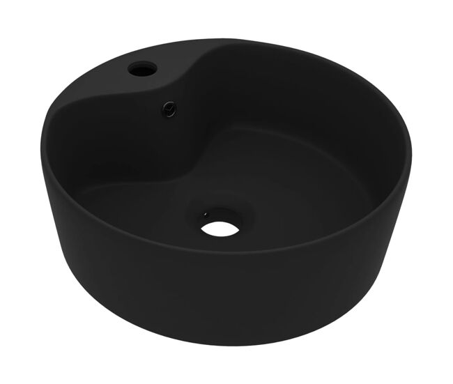 Lavatório - lavabo - pia de banheiro com extravasamento 36x13 cm cerâmica preto mate