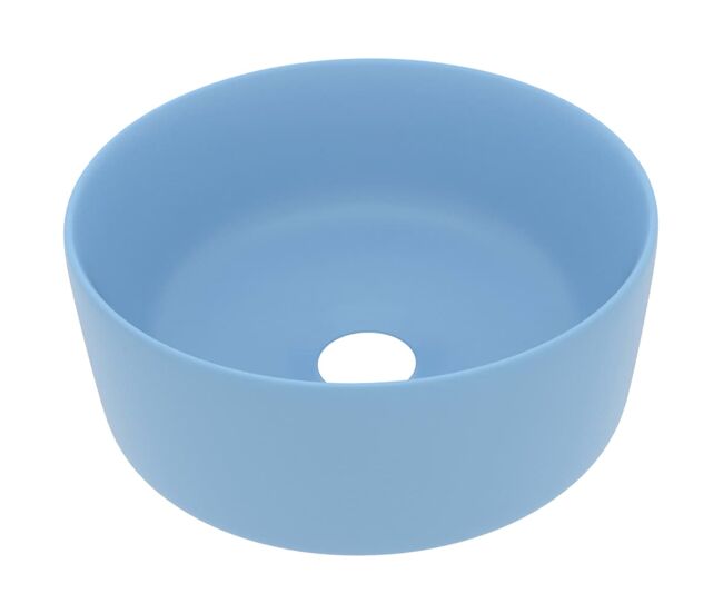 Lavatório - lavabo - pia de banheiro luxuoso redondo 40x15 cm cerâmica azul-claro mate