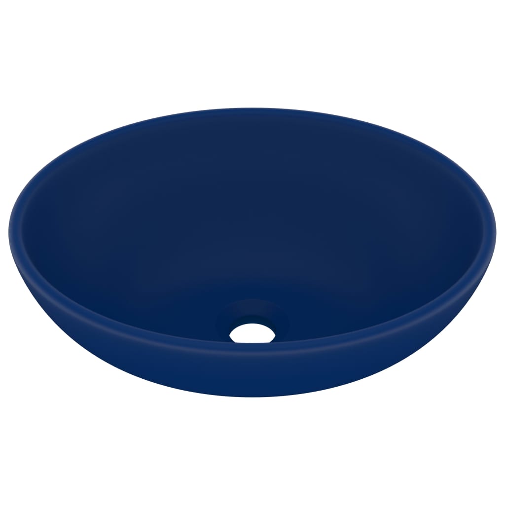 Lavatório - lavabo - pia de banheiro luxuoso oval 40x33cm cerâmica azul-escuro mate