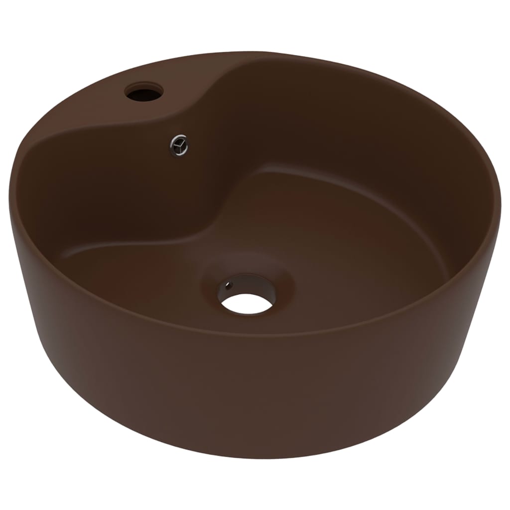 Lavatório - lavabo - pia de banheiro c/ extravasamento 36x13cm cerâmica castanho-esc. mate