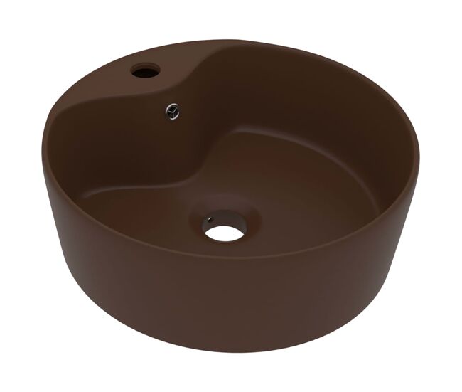 Lavatório - lavabo - pia de banheiro c/ extravasamento 36x13cm cerâmica castanho-esc. mate