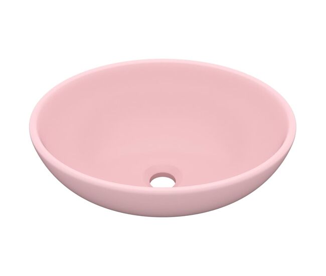 Lavatório - lavabo - pia de banheiro luxuoso formato oval 40x33 cm cerâmica rosa mate
