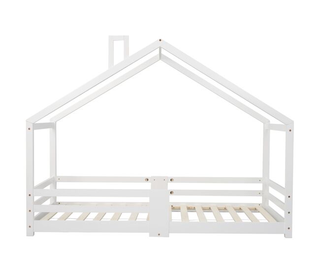 Cama de cabina com grelha de proteção - 90x200cm - madeira maciça - branco