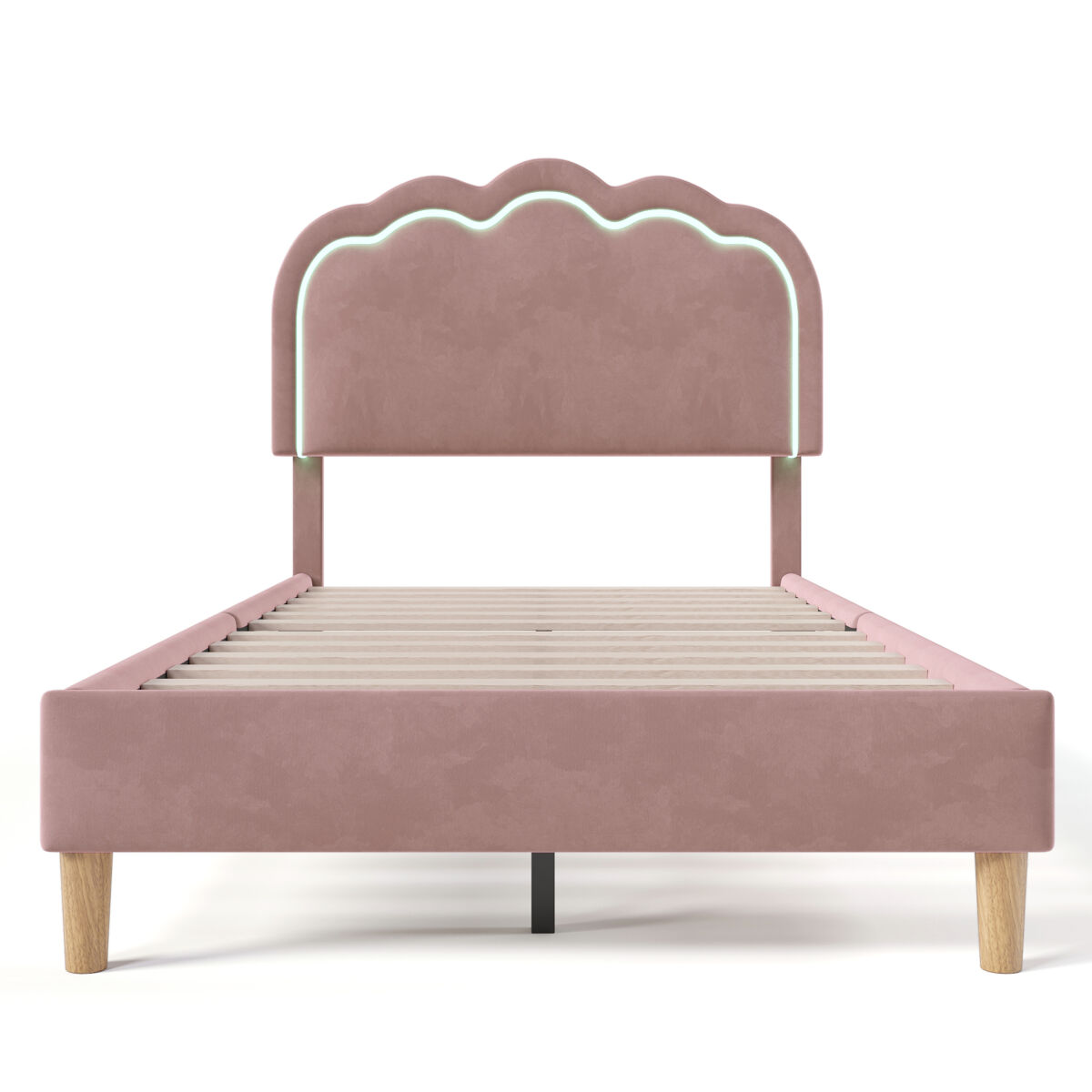 Cama estofada em veludo 90x190 - com led e estrado - rosa