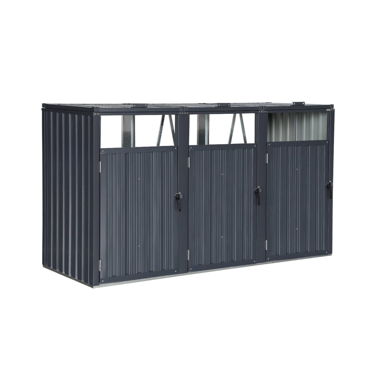 Sweeek Abrigo Para Caixote Do Lixo Em Aço Galvanizado Cinzento, Escaut, 219X82x124 Cm Cinza