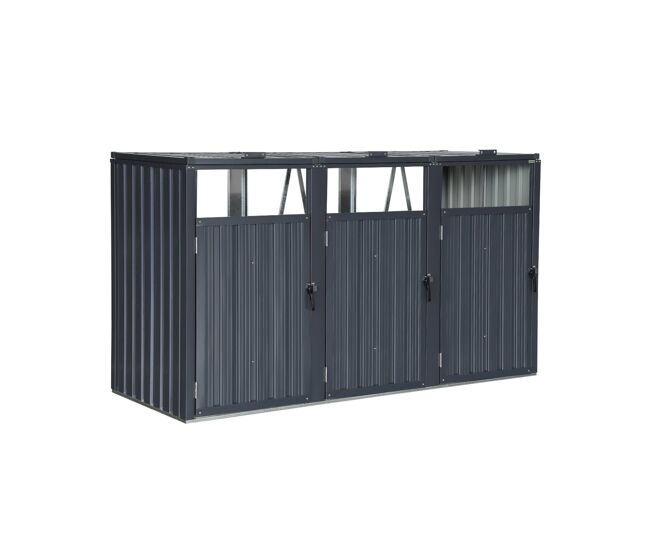 Abrigo para caixote do lixo em aço galvanizado cinzento, escaut, cinza, 219x82x124 cm