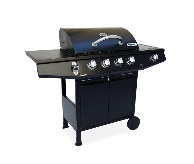 Barbecue à gaz de 5 brûleurs com 1 fogo lateral, treville 5, noir, 125x43.5x103 cm