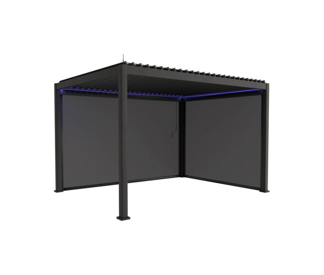 Pérgola bioclimática elétrica 3x4m com iluminação led + toldo 3m + toldo 4m, triomphe 3x4m led + acessórios, antracite, 300x400x300 cm