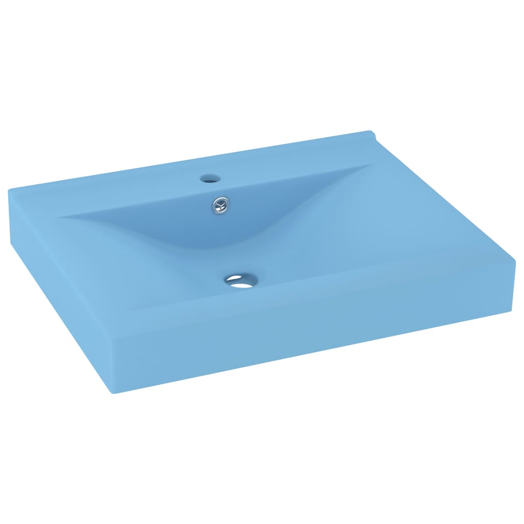 Lavatório - lavabo - pia de banheiro c/ orifício torneira 60x46cm cerâmica azul-claro mate