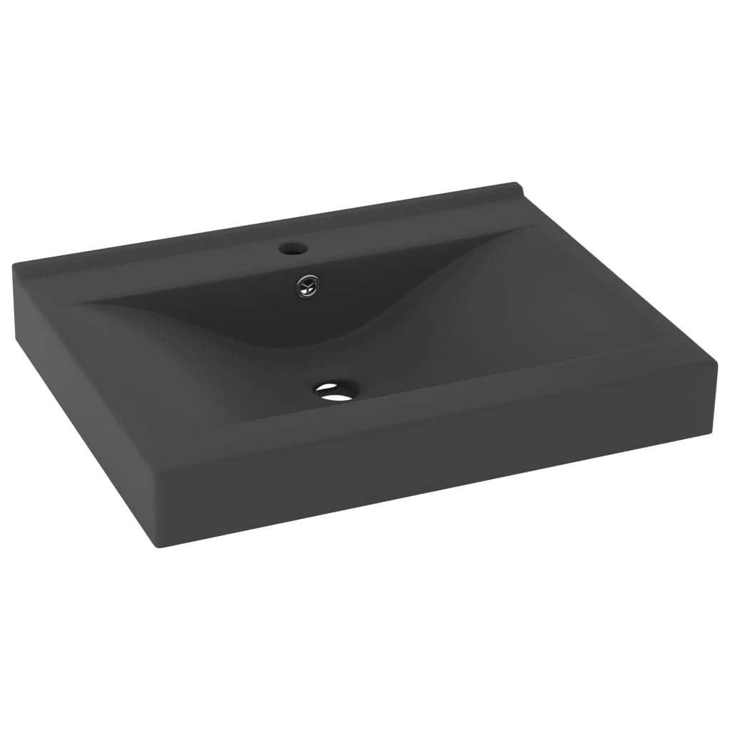 Lavatório - lavabo - pia de banheiro orifício torneira 60x46 cm cerâmica cinza-escuro mate