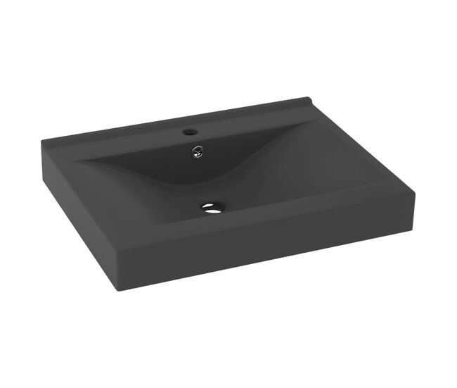 Lavatório - lavabo - pia de banheiro orifício torneira 60x46 cm cerâmica cinza-escuro mate