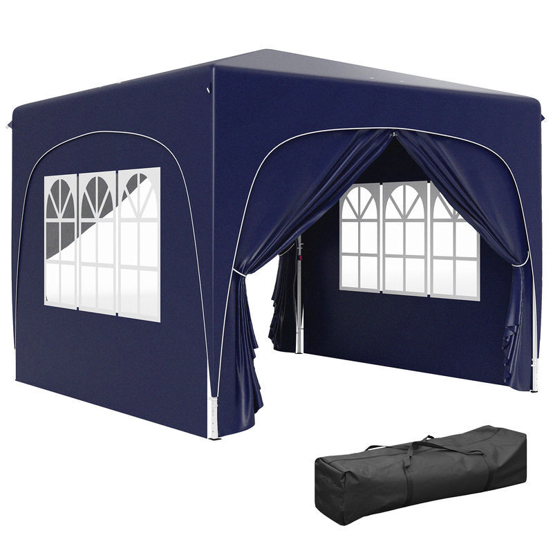 Outsunny tenda dobrável tenda 3x3 m com painéis laterais upf50+ tenda de jardim com altura ajustável e bolsa de transporte para campismo festas pátio