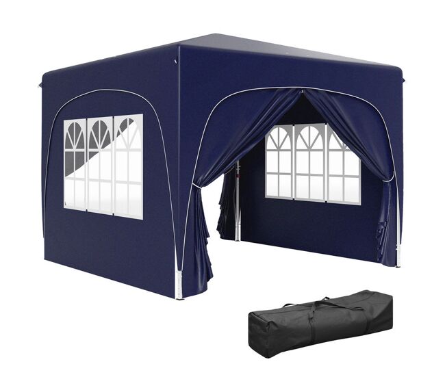 Outsunny tenda dobrável tenda 3x3 m com painéis laterais upf50+ tenda de jardim com altura ajustável e bolsa de transporte para campismo festas pátio