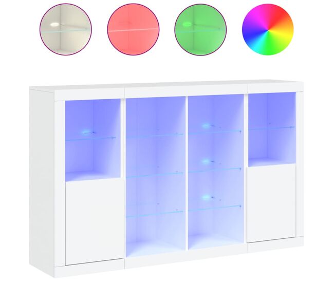 Vidaxl aparadores c/ luzes led 3 pcs derivados de madeira branco