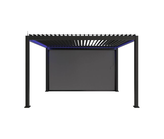 Pérgola bioclimática électrique 3x4 com iluminação led + toldo 4m, triomphe 3x4m led + acessório, antracite, 300x400x300 cm