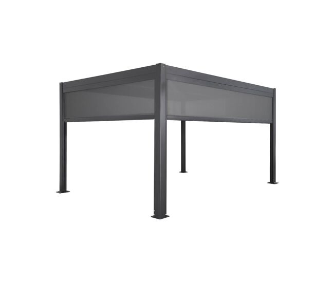 Pérgola bioclimática, alumínio e aço, 3x4m com toldo 3m + toldo 4m, palace 3x4m + acessórios, antracite, 300x400x300 cm