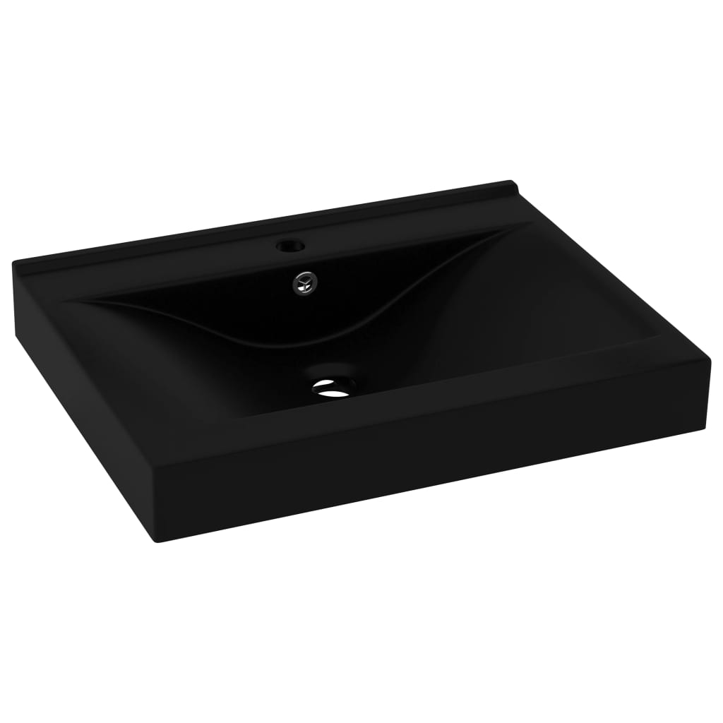 Lavatório - lavabo - pia de banheiro c/ orifício de torneira 60x46 cm cerâmica preto mate