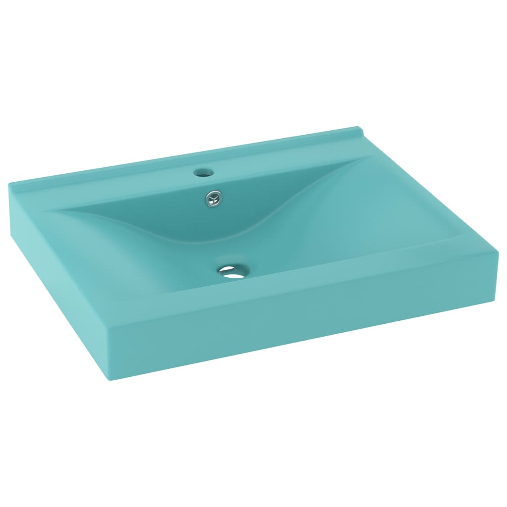 Lavatório - lavabo - pia de banheiro c/orifício torneira 60x46cm cerâmica verde-claro mate