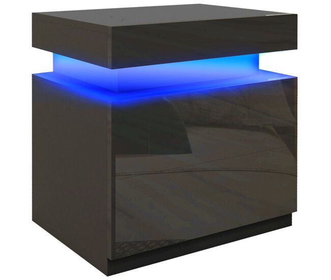 Homcom mesa de cabeceira com luz led mesa de cabeceira com painel de alto brilho 2 gavetas e controlo remoto para sala de estar dormitório 45x35x52 cm