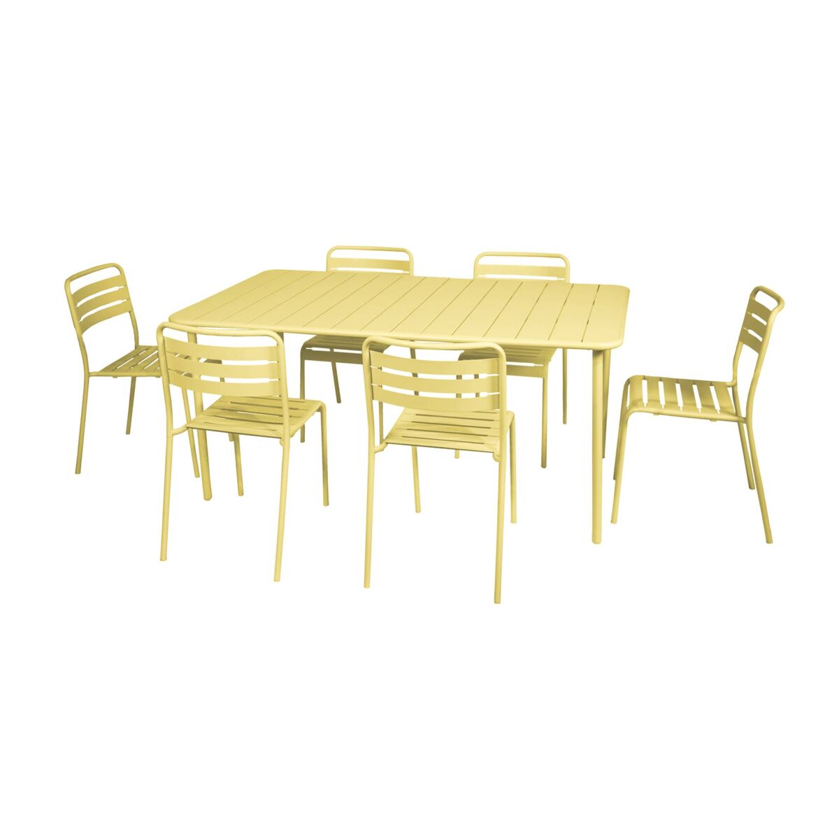 Mesa de jardim em metal com 6 cadeiras, amelia, jaune, 160x90x72.5 cm