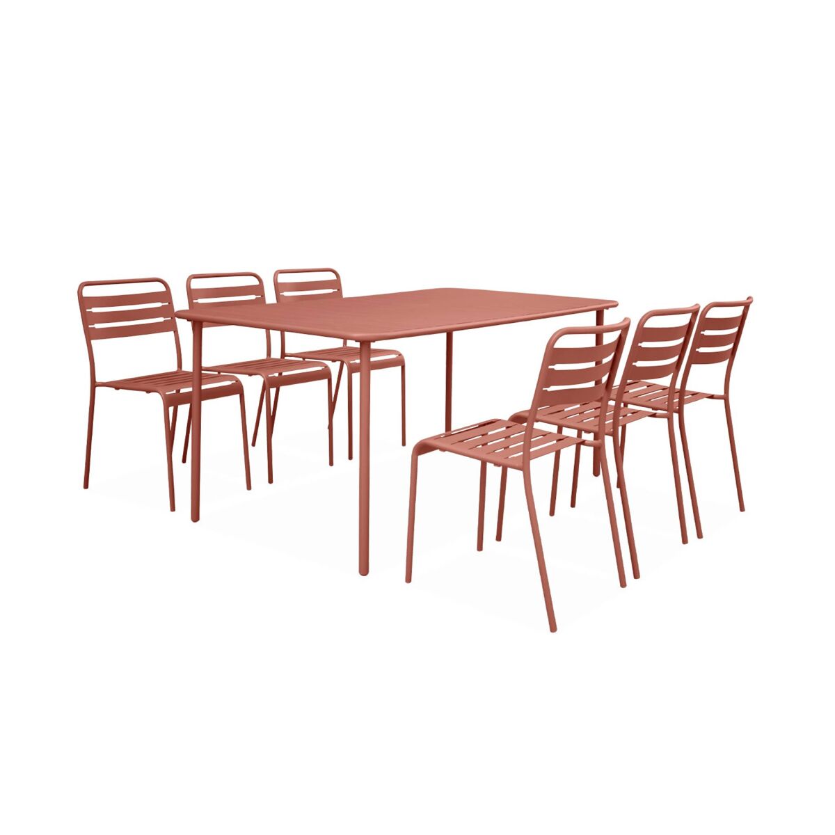 Mesa de jardim em metal com 6 cadeiras, amelia, terracota, 160x90x72.5 cm