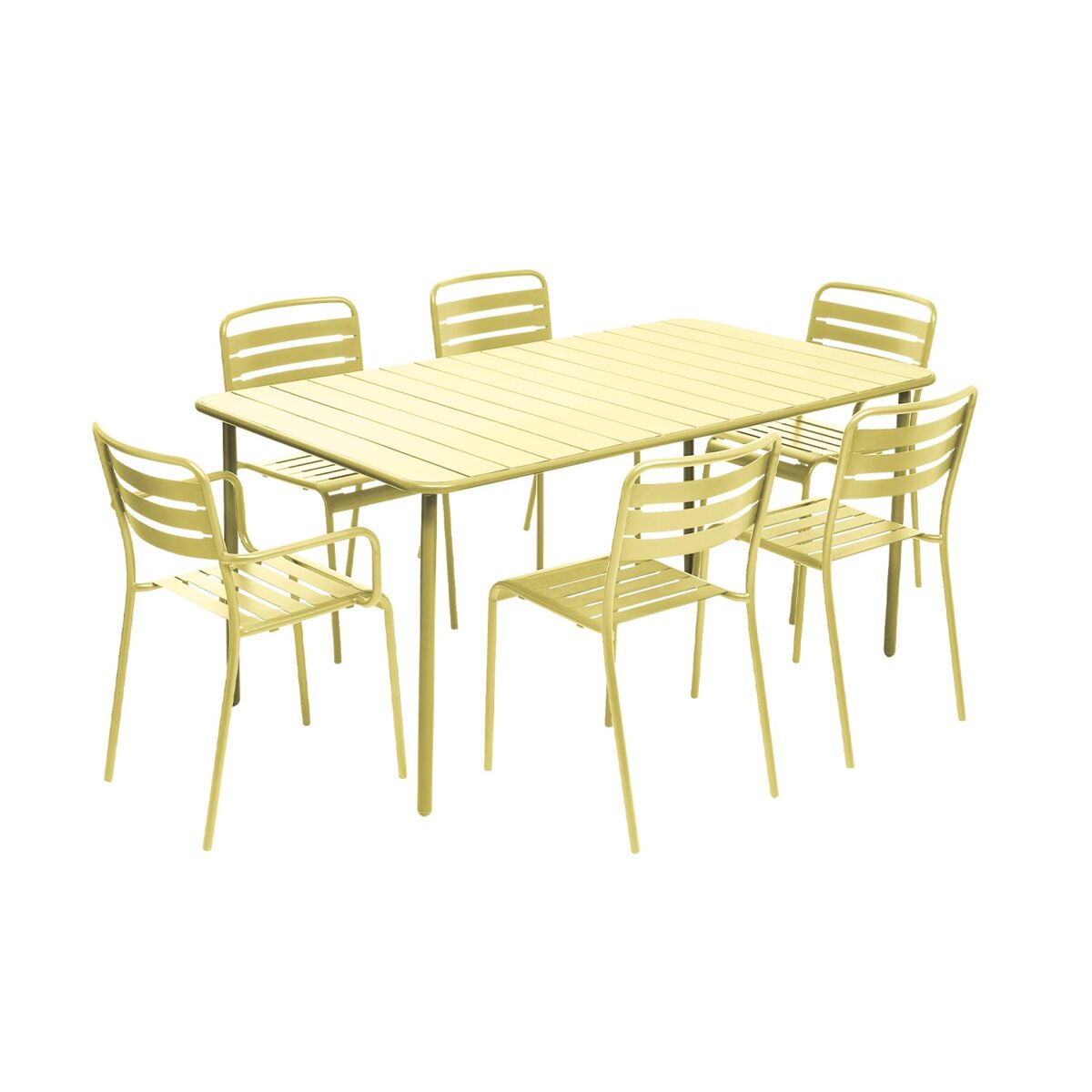 Mesa de jardim de metal 2 poltronas 4 cadeiras sillónes, amelia, amarelo, 160x90x72.5 cm