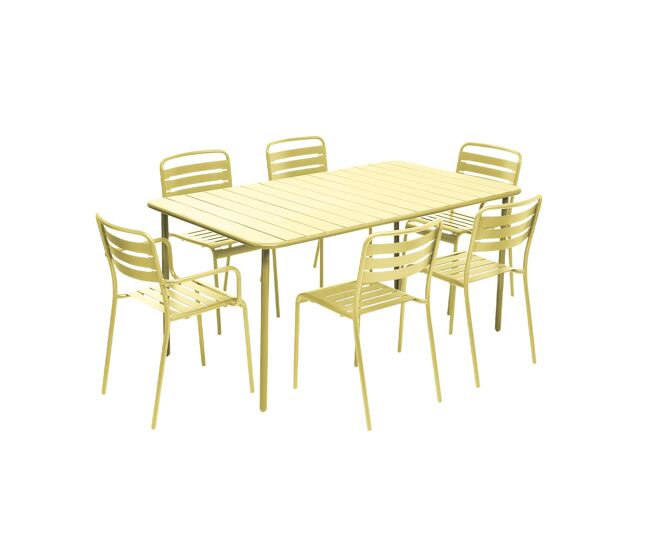 Mesa de jardim de metal 2 poltronas 4 cadeiras sillónes, amelia, amarelo, 160x90x72.5 cm