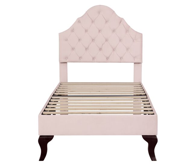 Cama estofada em veludo 90x200 cm com cabeceira regulável + estrado de molas - rosa