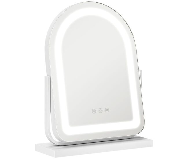 Homcom espelho de maquilhagem com luz led espelho de tocador giratório com 3 modos de iluminação ajustáveis interruptor tátil rotação regulável de 360