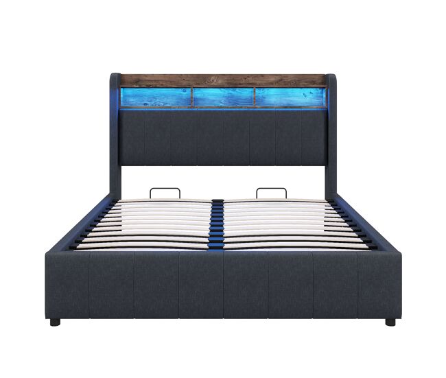 Cómoda estofada em linho 140x200 cm - com led + tomadas - cinzento