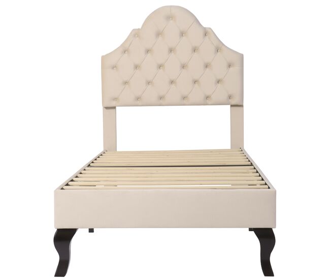 Cama estofada 90x200cm em veludo com cabeceira regulável + estrado de molas - bege