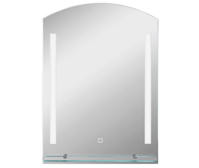 Kleankin espelho casa de banho com luzes led 70x50 cm espelho casa de banho com interruptor tátil iluminação ajustável função de memória e prateleira