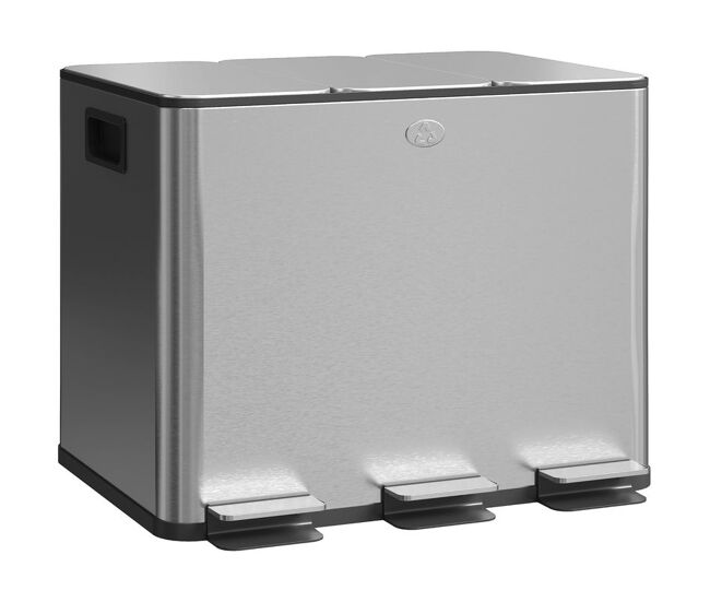 Homcom balde de lixo de cozinha com 3 compartimentos 3x10l cubo de lixo de aço inoxidável com pedais tampas com fechamento suave e cubo amovível para