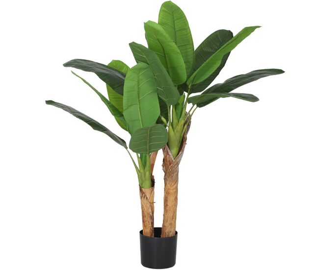 Homcom planta artificial ø17x120 cm bananeira atificial com vaso e 15 folhas planta artificial decorativa para interior verde