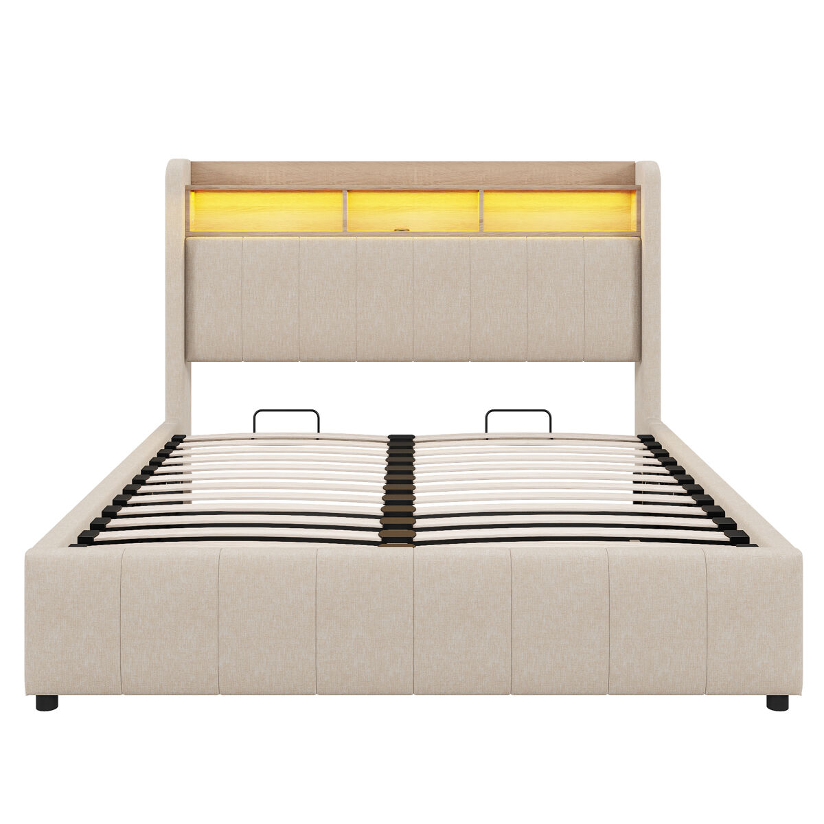 Cómoda estofada em linho 160x200 cm - com led + tomadas - bege