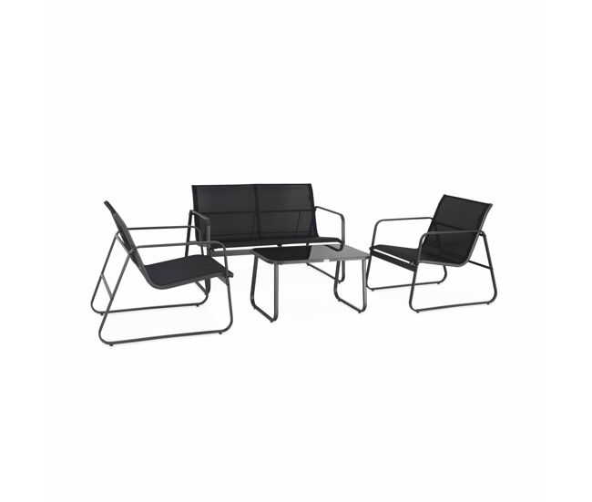 Conjunto de mobiliário de jardim relax com sofá em metal, 4 lugares, silvi, antracite, 77x114x76 cm
