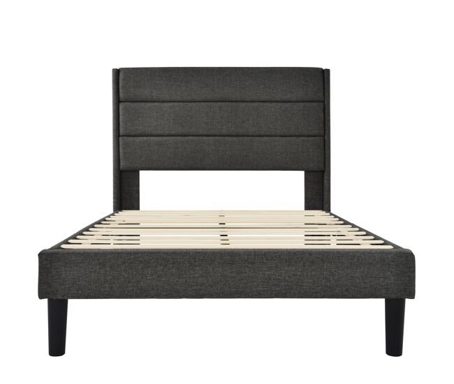 Cama estofada em linho - 90x200cm - estilo contemporâneo - cinzento