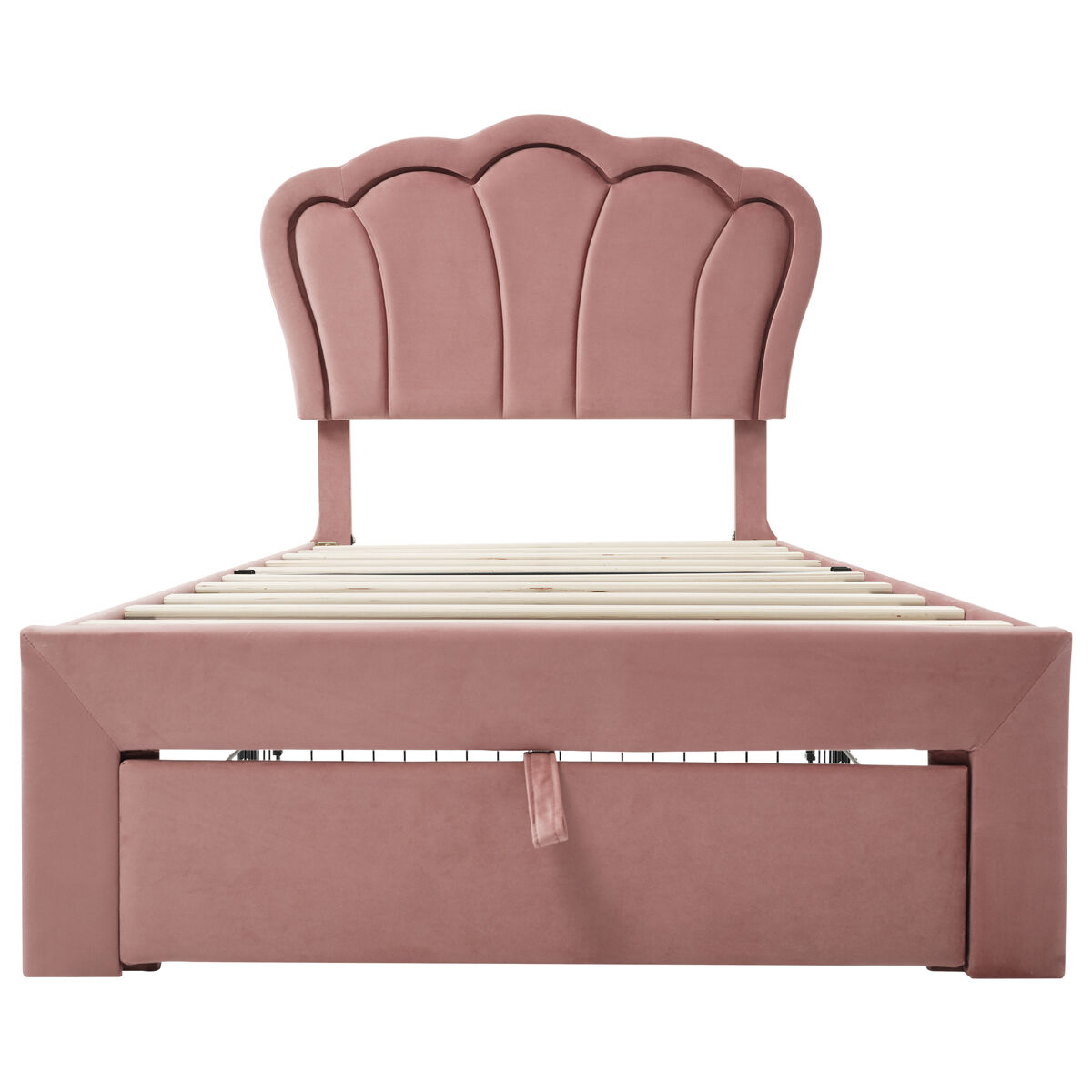 Cama de criança 90x200 cm em veludo com gavetas e controlo app led - rosa