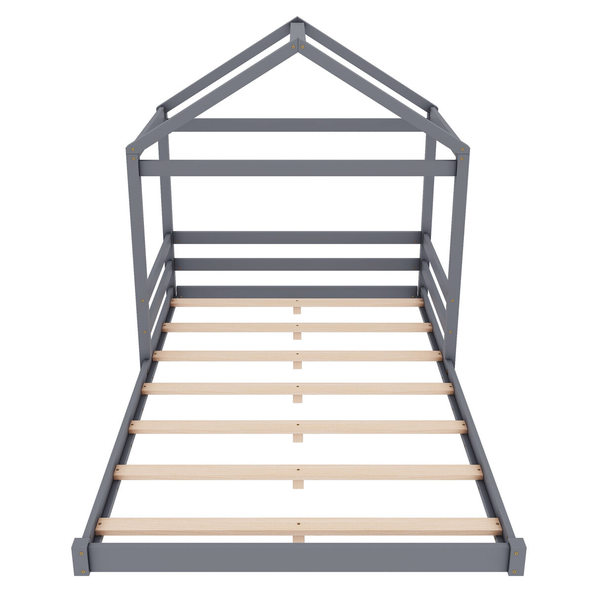 Cama-cama de madeira maciça 140x200cm - com estrado de ripas - cinzento (colchão não incluído)