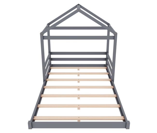 Cama-cama de madeira maciça 140x200cm - com estrado de ripas - cinzento (colchão não incluído)