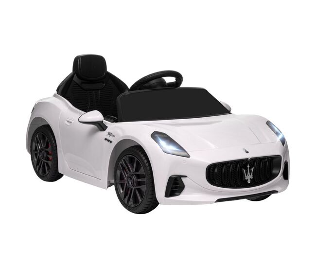 Aiyaplay carro électrique para enfants acima de 3 anos carro maserati gran turismo folgore carro électrique com bateria 12v controlo remoto faróis buzina e música mp3 98x59x43 cm blanc