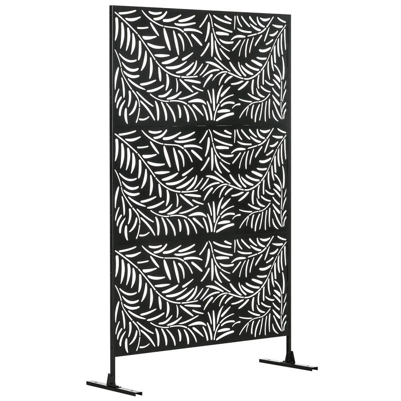 Outsunny biombo de 3 peças separador de ambiente com desenho em ramos biombo para exterior jardim pátio varanda 122x45x198 cm preto