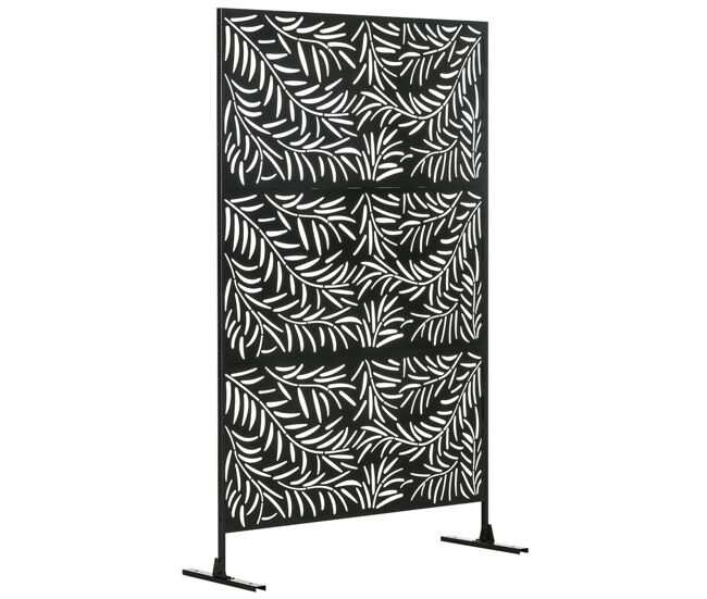 Outsunny biombo de 3 peças separador de ambiente com desenho em ramos biombo para exterior jardim pátio varanda 122x45x198 cm preto
