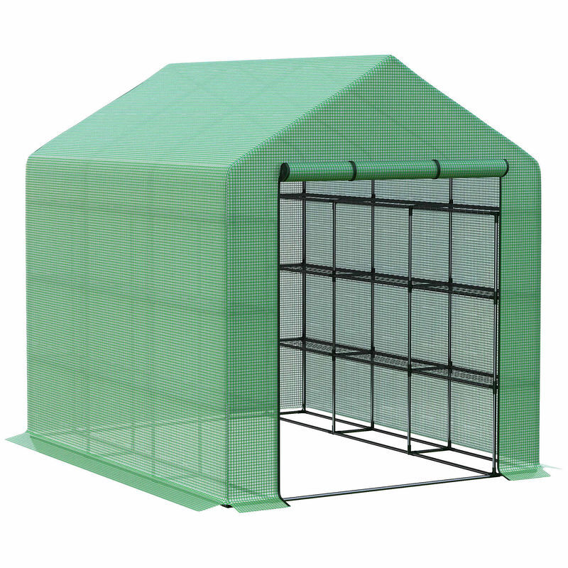 Outsunny estufa de jardim estufa de exterior com prateleiras de 4 níveis porta com fecho de correr e estrutura de aço estufa pequena estufa para